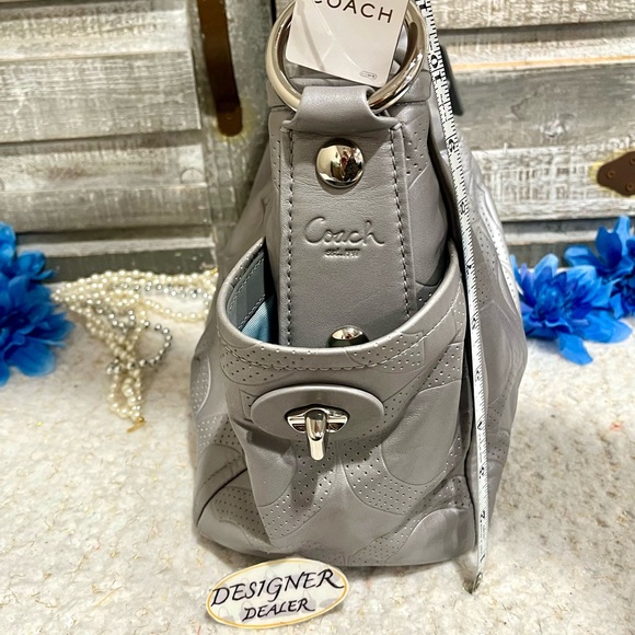 Authentic COACH Parker Perforated Op Art Gray Shoulder Bag NWT 13622 - Picture 9 of 12
